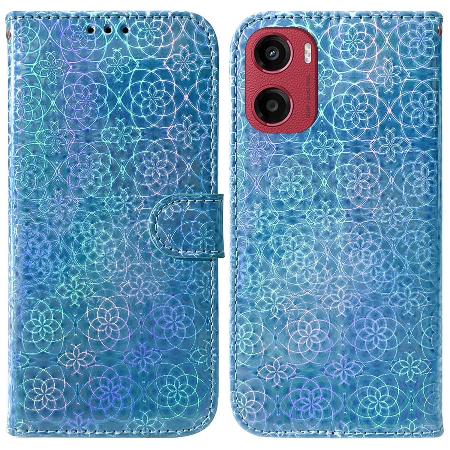 

For Motorola Moto G05 4G/E15 4G Stand Case Dazzling Flower Leather Phone Cover Blue