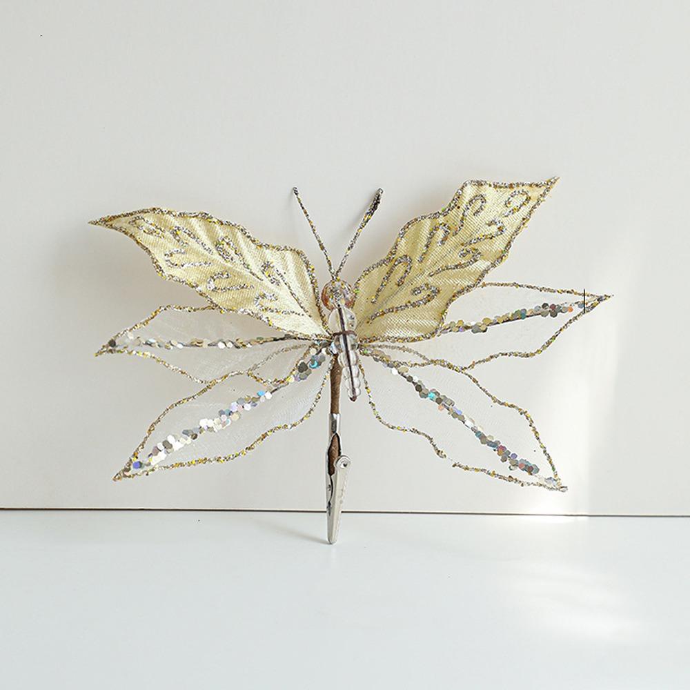 

Glitter Christmas Simulation Butterfly Flocking Xmas Tree Decoration New Year Gift золотой