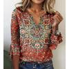 Spring New Women's Casual V-neck Three-quarter Sleeves Loose Pullover Digital Printed Women's T-shirt