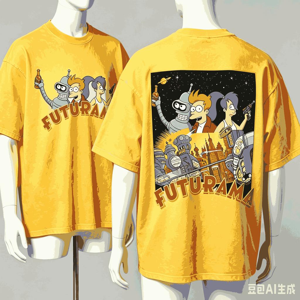 Futurama Für Fan Geschenk T-Shirt Unisex Unisex Harajuku Oversized Unisex Kurzarm Streetwear Hohe Qualität Paare Atmungsaktiv Weich