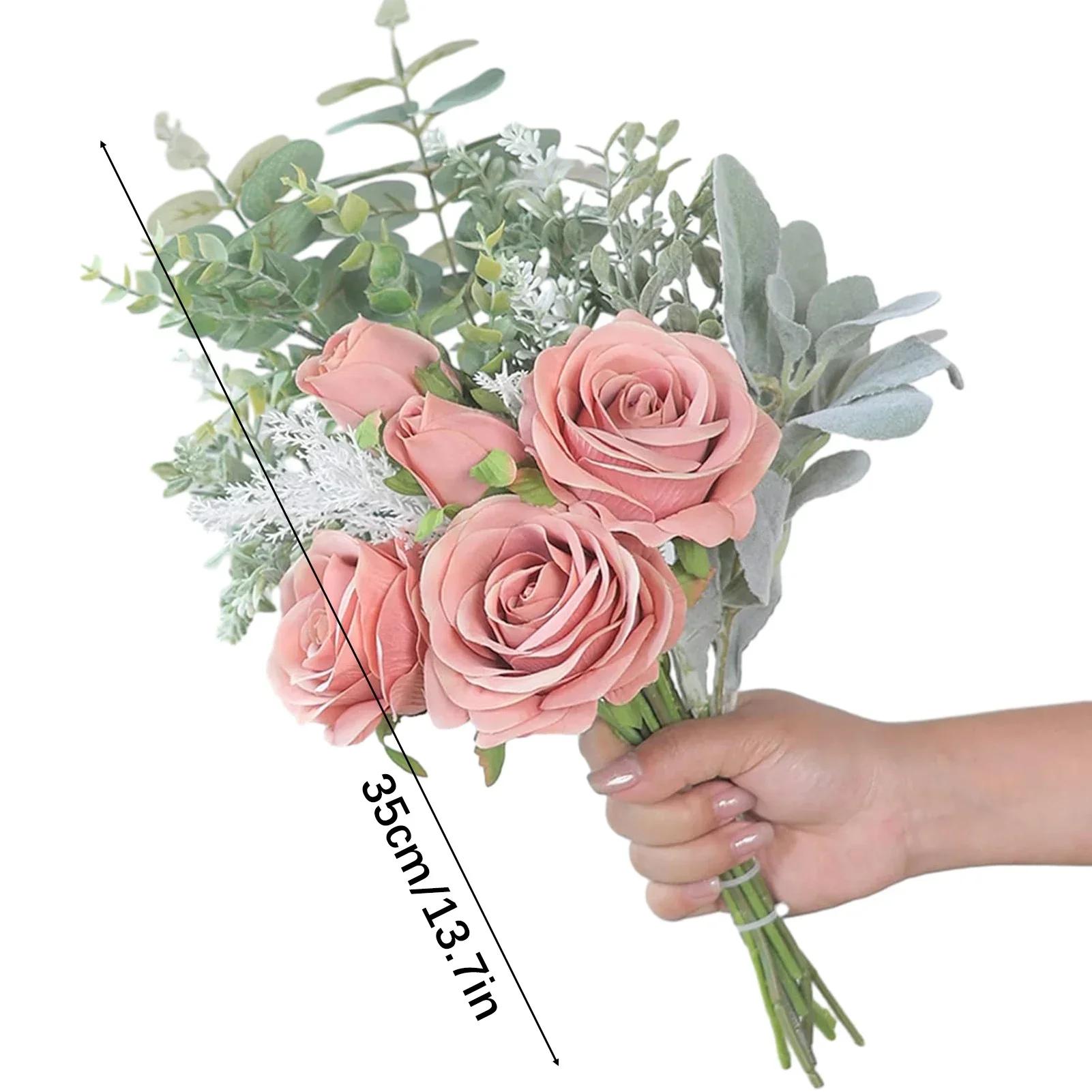 

Simulation Leaves Branch Rose Bouquet Wedding Flowers Elegant Floral Arrangement Wedding Accessories Green Plant Home Decoration розовый