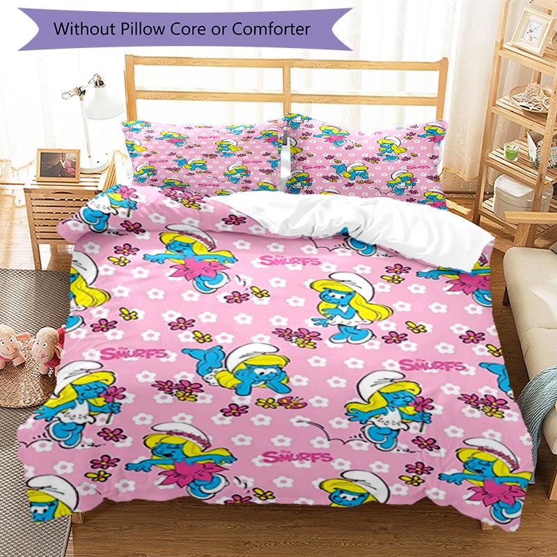 3pcs The Smurfs Bedding Set Duvet Cover Closure Includes 1 Duvet Cover & 2 Pillowcases, Soft and Comfortable for All Seasons.