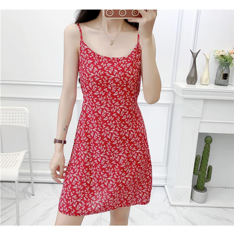 

Молодежная женская одежда Свежее платье-комбинация с принтом, с высокой талией, облегающего кроя Red Print S