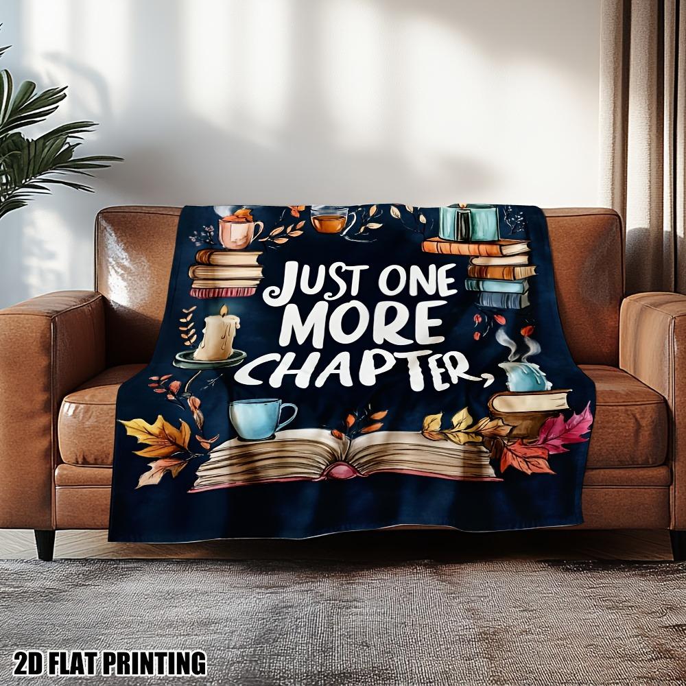 Autumn Book & Candle Fleece Blanket "Just One More Chapter" Literary Throw Blanket Soft Cozy for Fall Reading Nooks & Home Decor