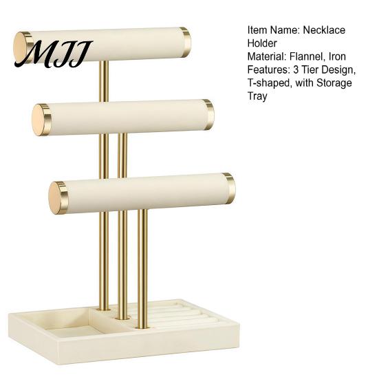 T-shaped Jewelry Holder 3 Tier Velvet Organizer, for Bracelet, Multi-purpose Storage Rack Necklaces Rings, & Earrings, Stand with Tray Non-slip