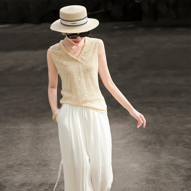 Women s Elegant Beaded V-Neck Sleeveless Blouse L