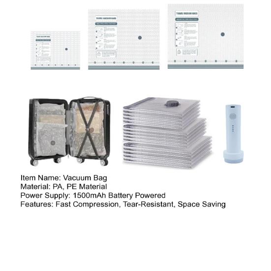 Vacuum Compression Bags with Pump Travel Storage Bag Rechargeable Air Fast Compression Packing Bags