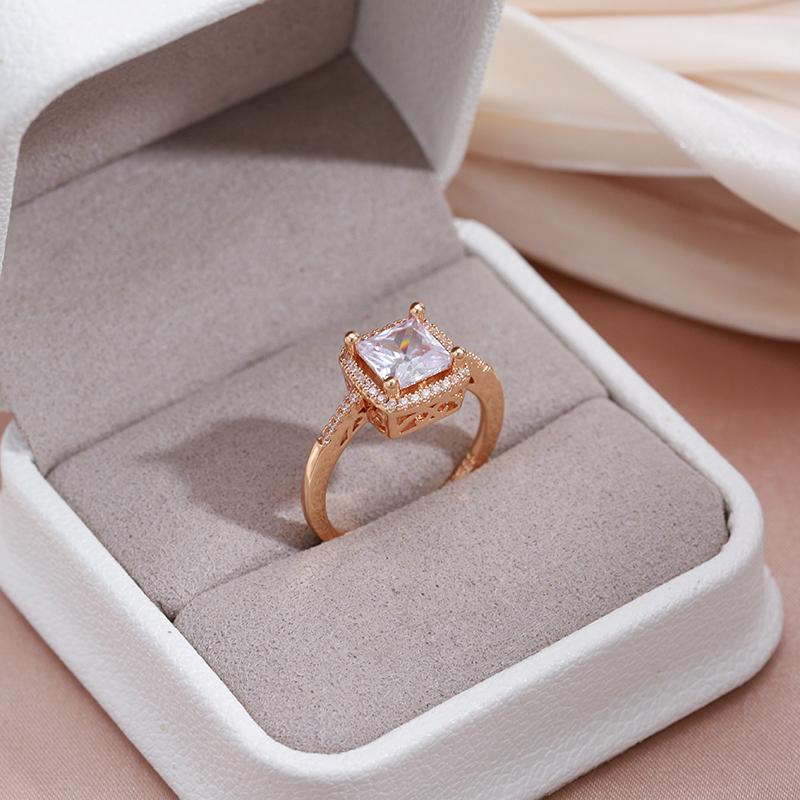 Kinel kwadratowe cyrkonie pierścionki dla kobiet biżuteria ślubna panny młodej w kolorze różowego złota