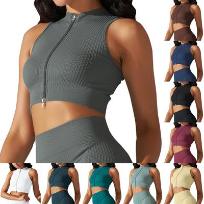 Damenmode, nahtlos gestrickt, eng, atmungsaktiv, Yoga, sexy, bequem, lässig, Sport, Laufen, Fitness, Top mit Reißverschluss