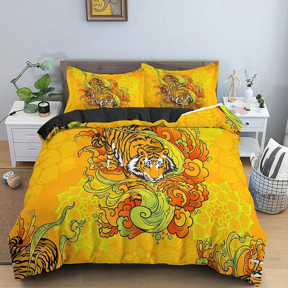 Cartoon Tiger Animal Comfortable Duvet Quilt Cover Pillowcase Bedding Set Children Bedroom Decoration Home Textile