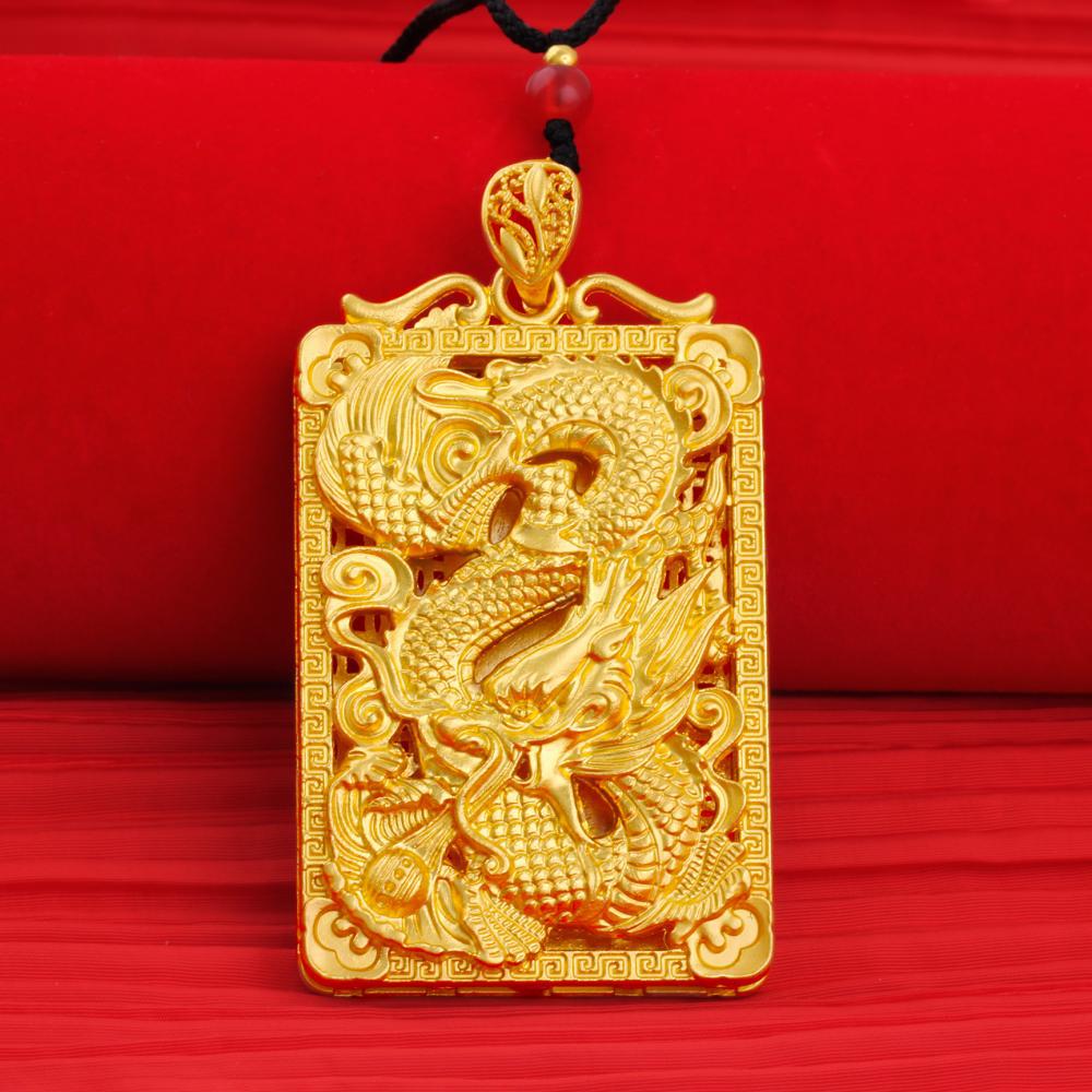 Náhrdelník s přívěskem z pískového zlata Buddha Dragon Yellow Gold Černý provazový řetízek na krk