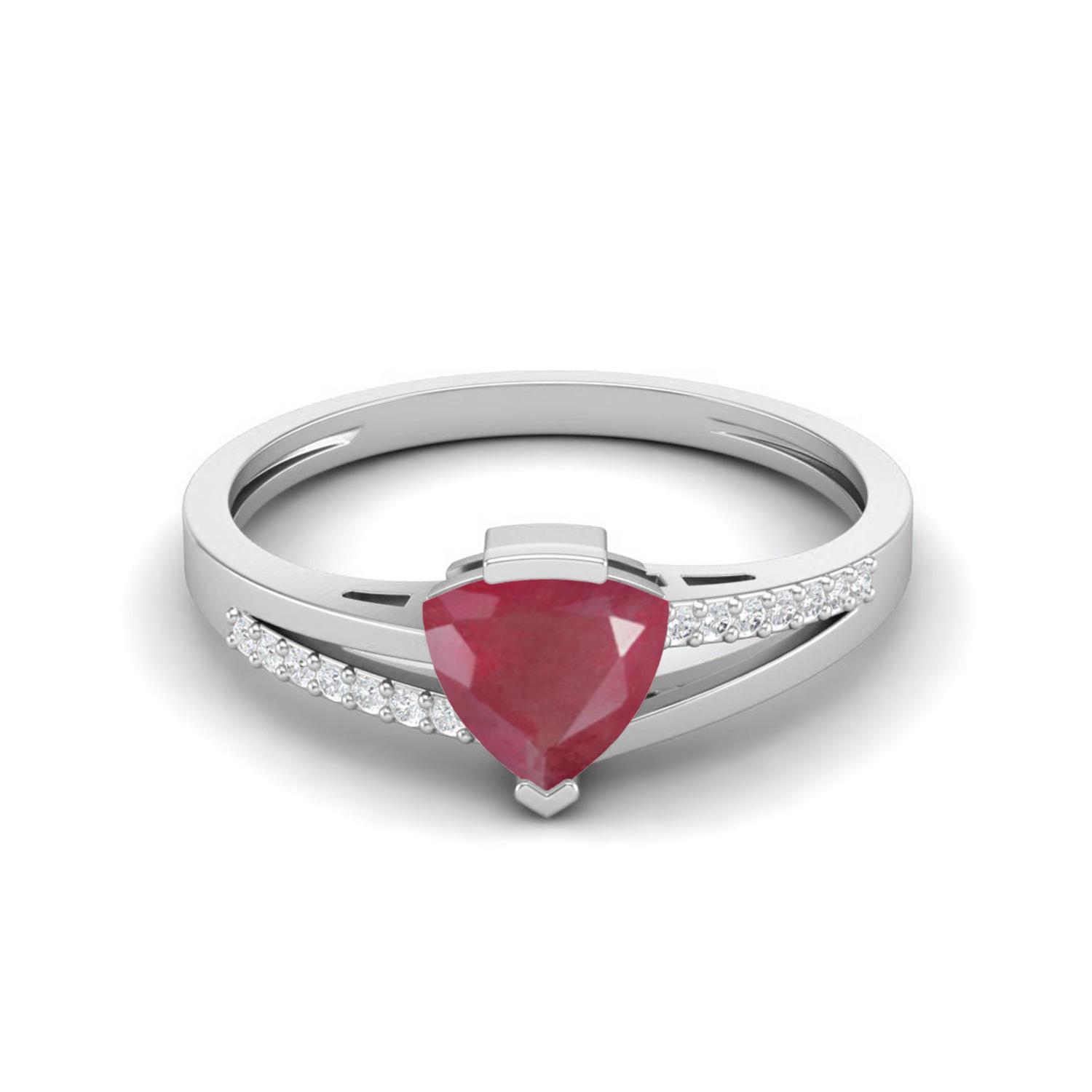 0.93 Cts Trillion Shape Ruby 925 Sterling Silver Split Shank Women Anniversary Ring 10