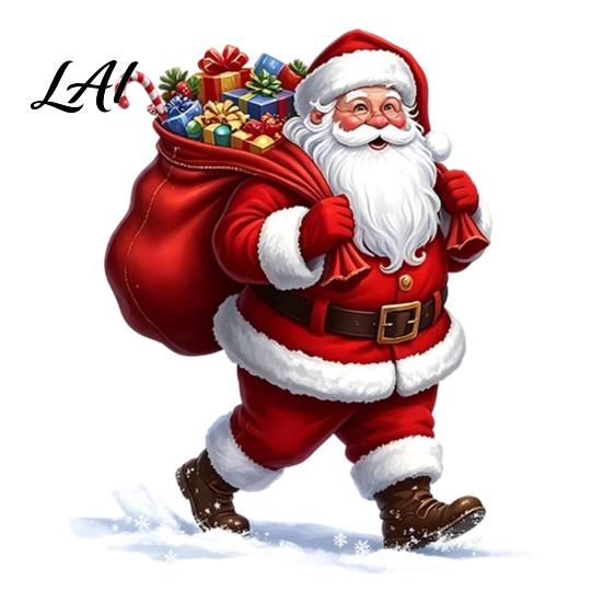Christmas Scene Wall Art Stickers Cartoon Santa Claus Carrying Bag Decal Peel And Stick Seasonal Home Decorations Full of Gifts DIY Murals