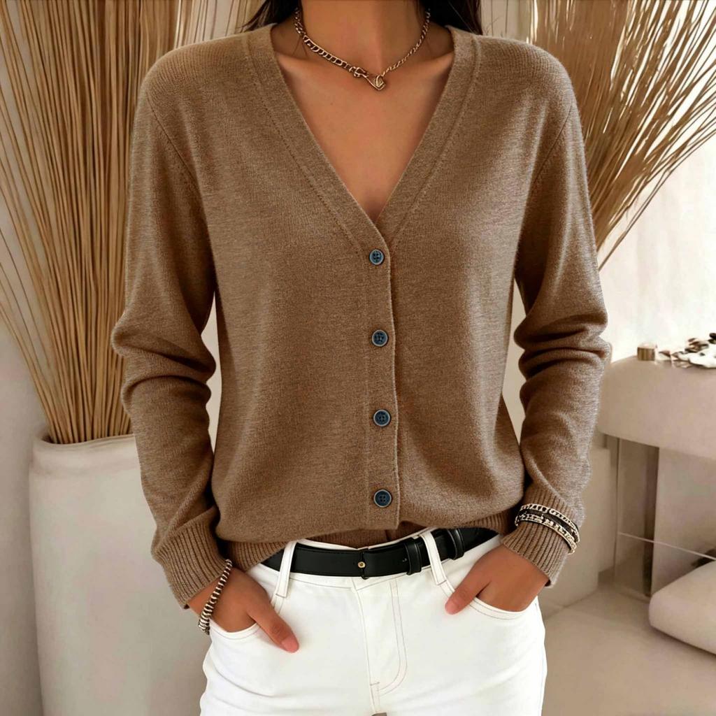 Women's Color Button Front Cardigan Sweater Loose Fit Casual Top