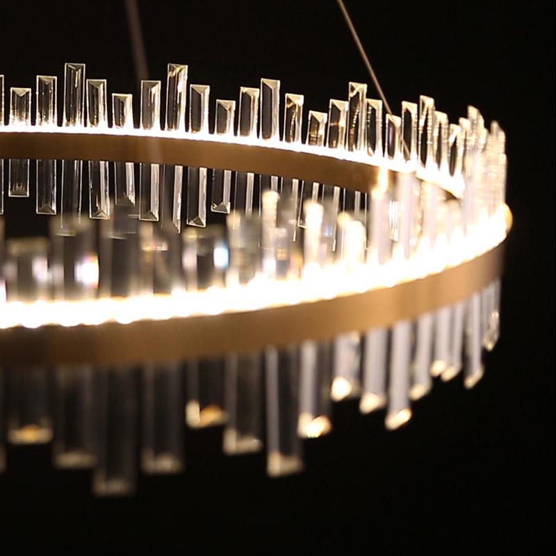 60CM Luxurious Designed Gold Glass Crystal Led Pendant Light Gold Ring Chandelier Round Light Fixture Dining Room Hotel Villa