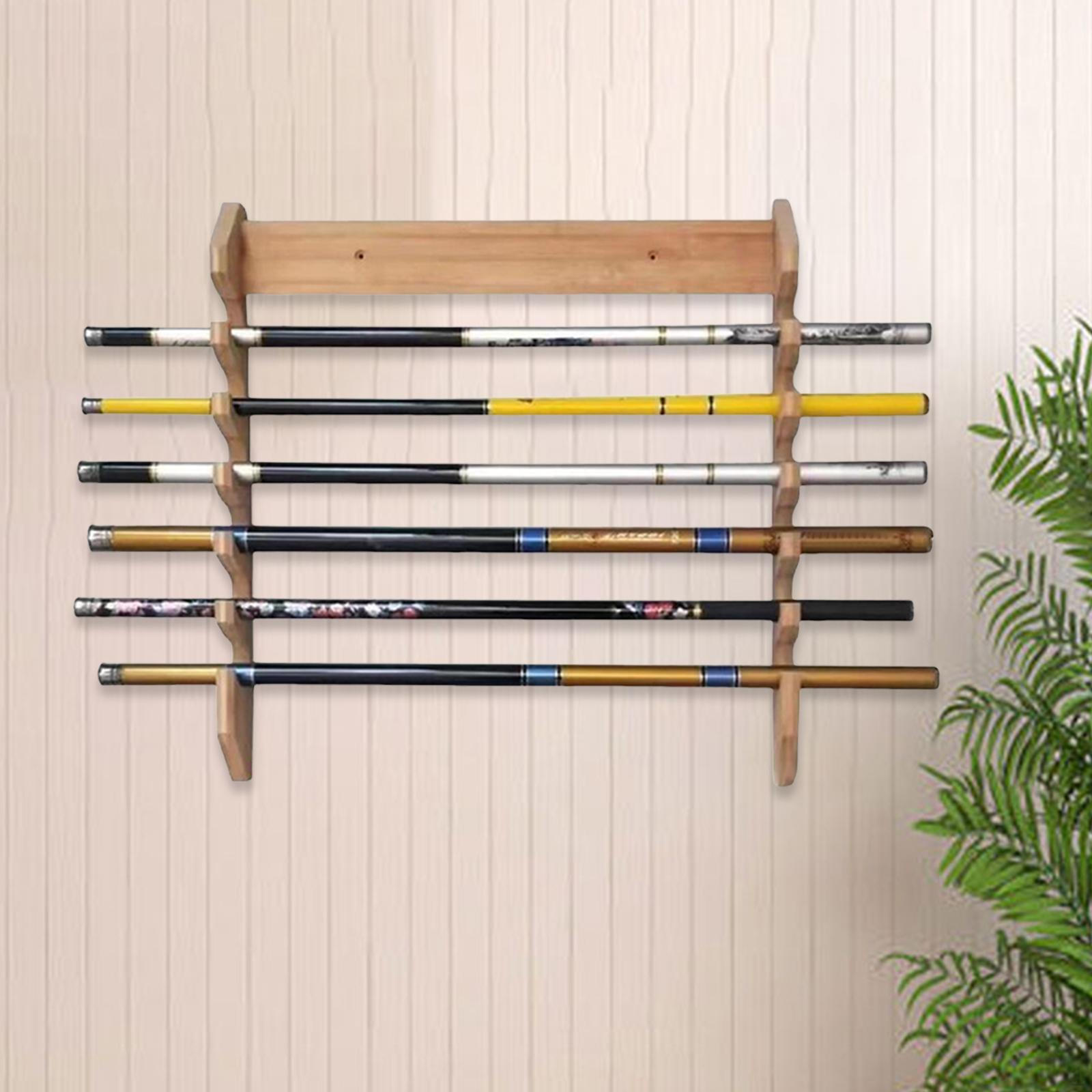 

Fishing Rod Holder Pole Rack Horizontal Wall Mounted Support Organizer Pool Cue Display 6 Slots