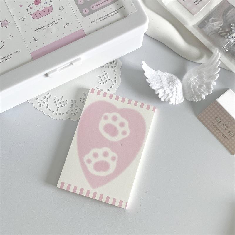 Kawaii Pink Cat Memo Pad 50 Sheets Cute Paw Print Sticky Notes A7 Size Notepad for Journaling Study Office School Stationery