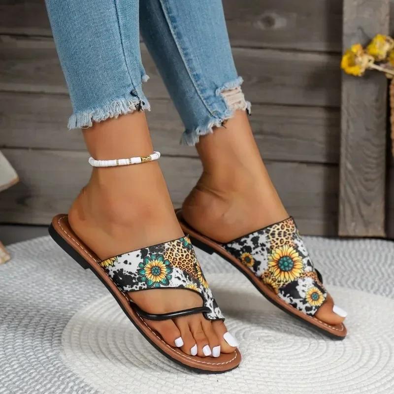 Fashion Summer Women's Flip Flops Outdoor Casual Beach Shoes for Women Flowers Flat Thong Sandals Retro Slides Shoes Women's Slippers
