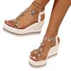 Women's Plus Size Platform Wedge Sandals, Floral Rhinestone Design for Beach Casual Wear