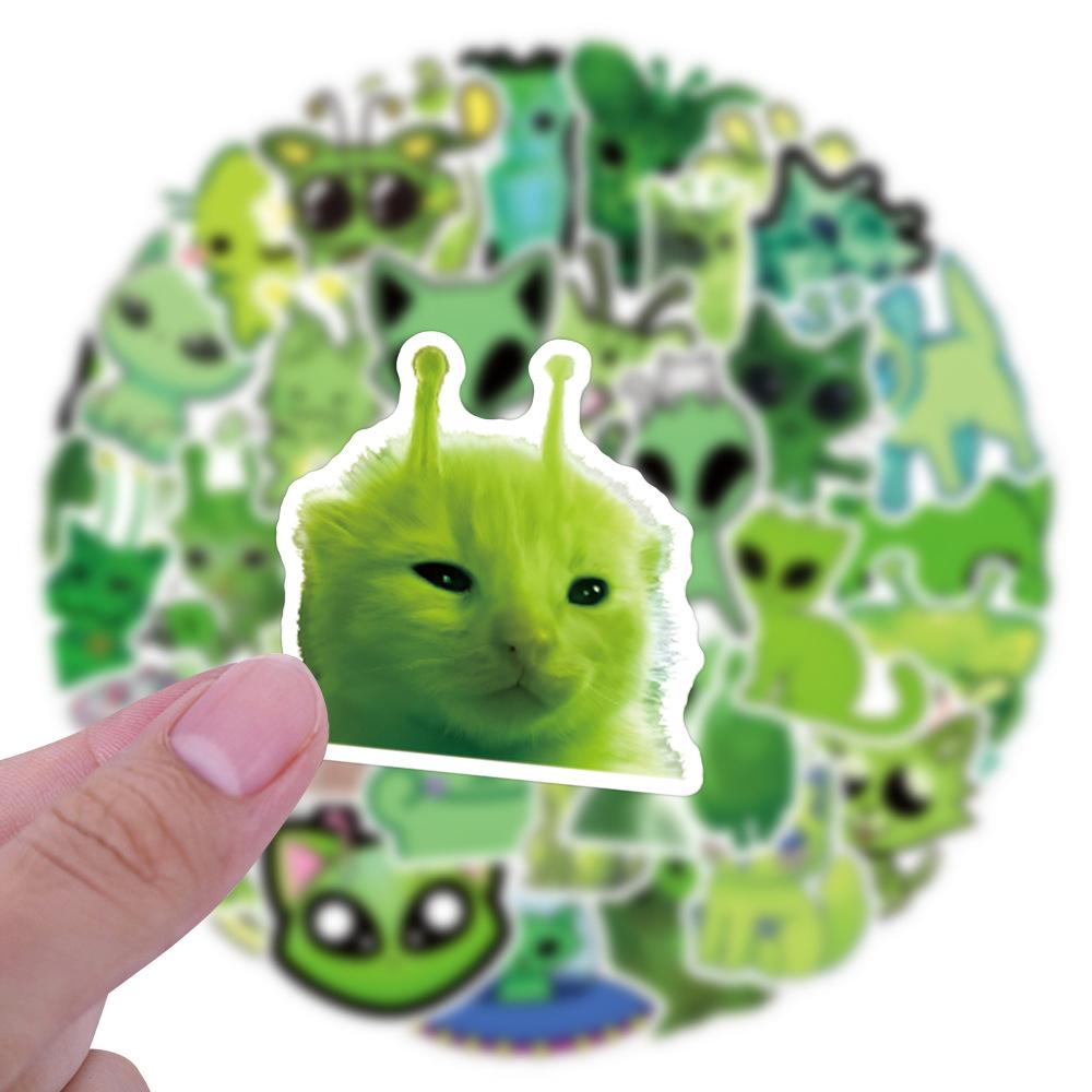 10/30/55pcs Green Alien Cat MEME Graffiti Stickers Abstract Creative Decals DIY Stationery Fridge Suitcase Funny Cartoon Sticker