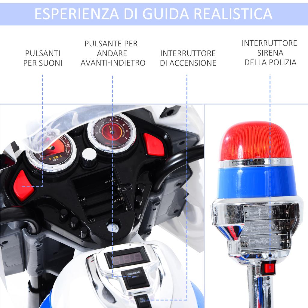 Electric Motorcycle for Children from 3-5 Years Electric Toy Moped 3 Wheels with Music, Speed 3KM/h, Lights 112×51×72.5cm