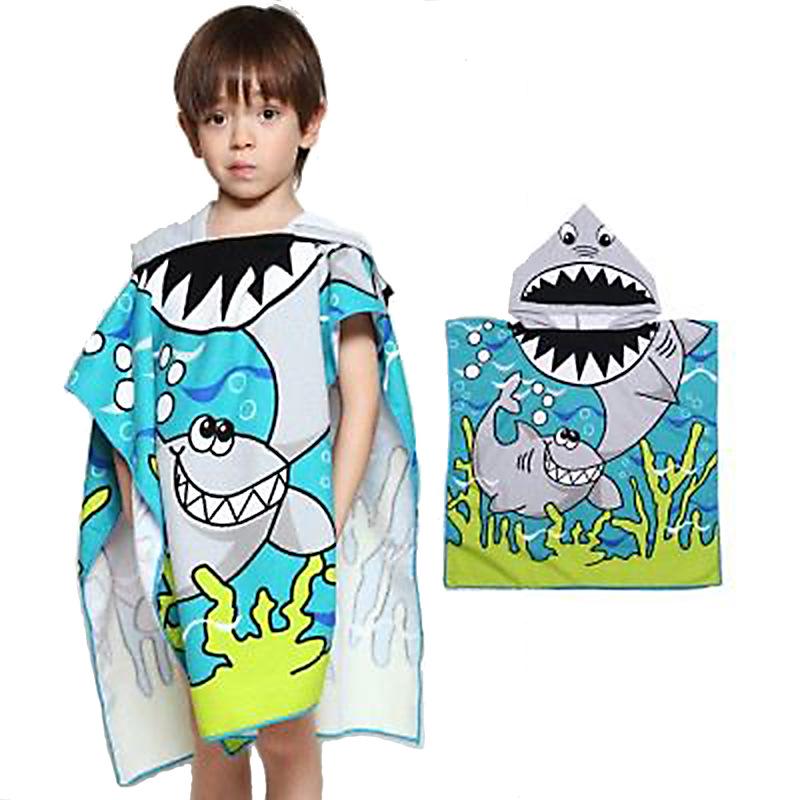 Ultra-Fine Fiber Cartoon Print Kids' Hooded Bath Towel Poncho