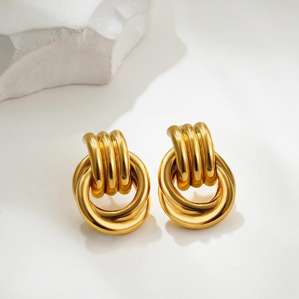 Fashion Multilayer Twist Circle Stud Earring for Women Stainless Steel Gold Silver Mix Color Round Earring Vintage Jewelry Gift