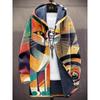 Men Cardigans Coats Geometric Stripe Square Printed Plush Thick Winter Abstract Art Graphics Jackets Casual Streetwear Clothing