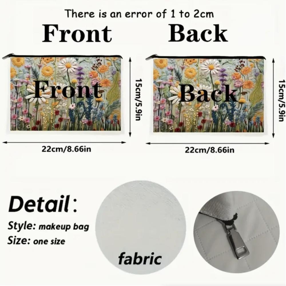 Large Capacity Floral Double-sided Printed Makeup Pouch Travel Organizer Handbag Linen Women Cosmetic Storage Bag For Gift