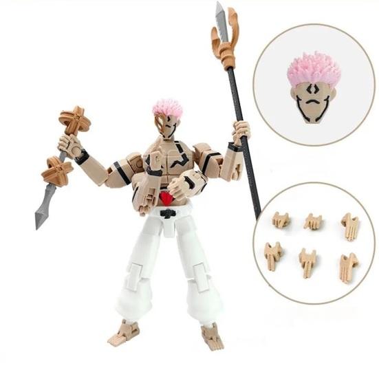 3D Printed Anime Figure Statue with Movable Joints, Interchangeable Parts Plastic Action Figurine for Desktop Decoration, Collectible Gifts for Fans