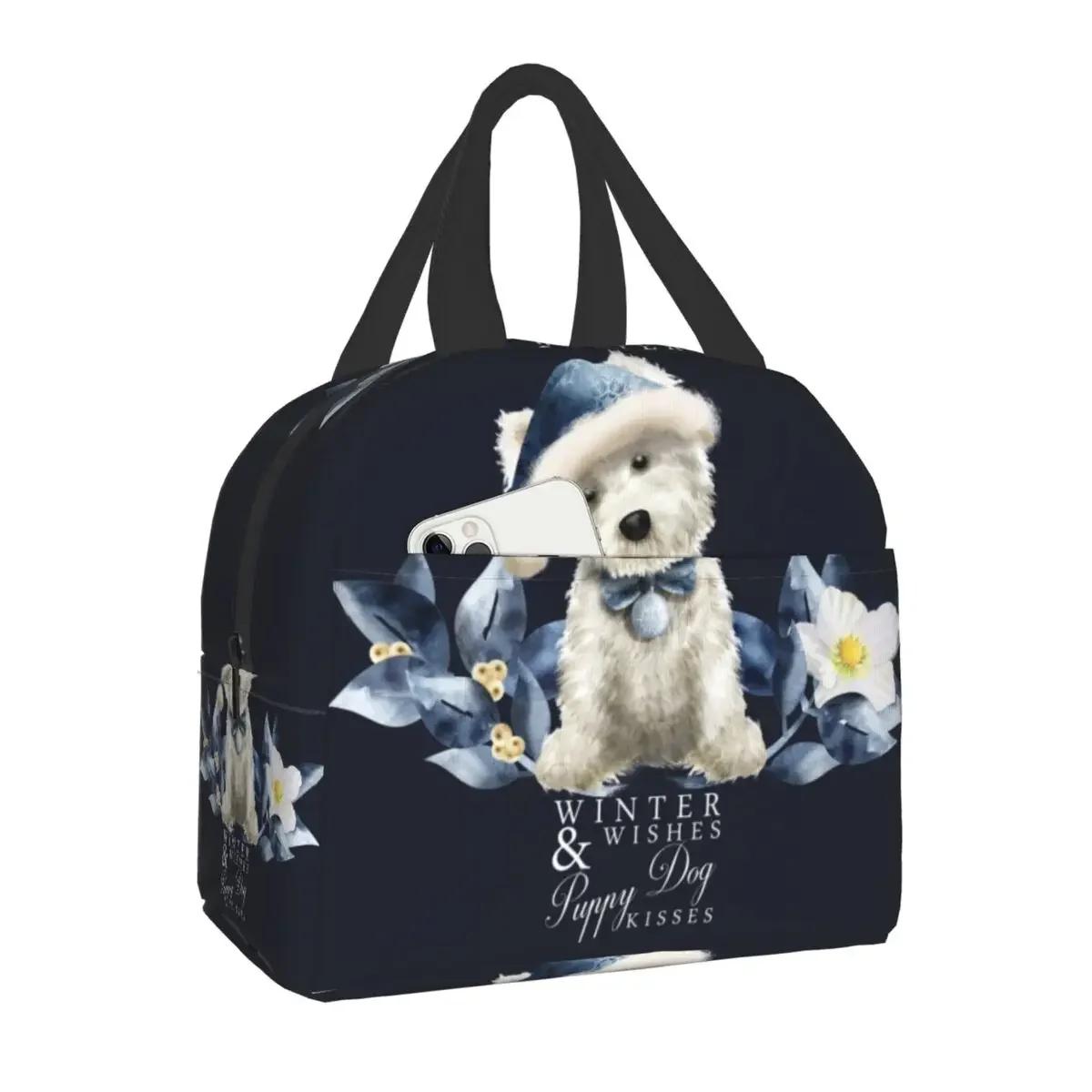 

Роскошная сумка для обеда с жемчугом и ушками для собак-пуделей для женщин, многоразовая сумка-холодильник Pudel Caniche, термобокс для бенто, работа, школа 22x20x13CM белый