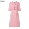 ZANZEA Women Casual Round Neck Summer Short Sleeve Dress