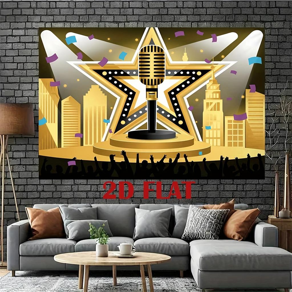 2D plane 1 piece of gold-blue stage theme pattern backdrop cloth used for photo party supplies and event decoration