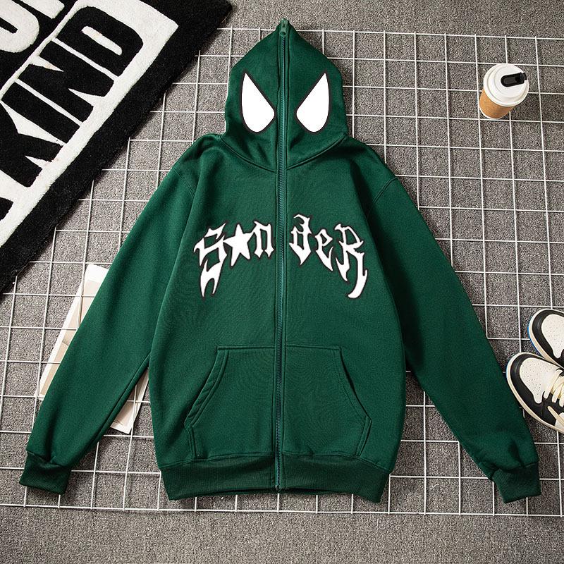2023 Halloween Unisex Y2K Spider-Man Zip Hoodie - Loose Fit, Large Size for Couples