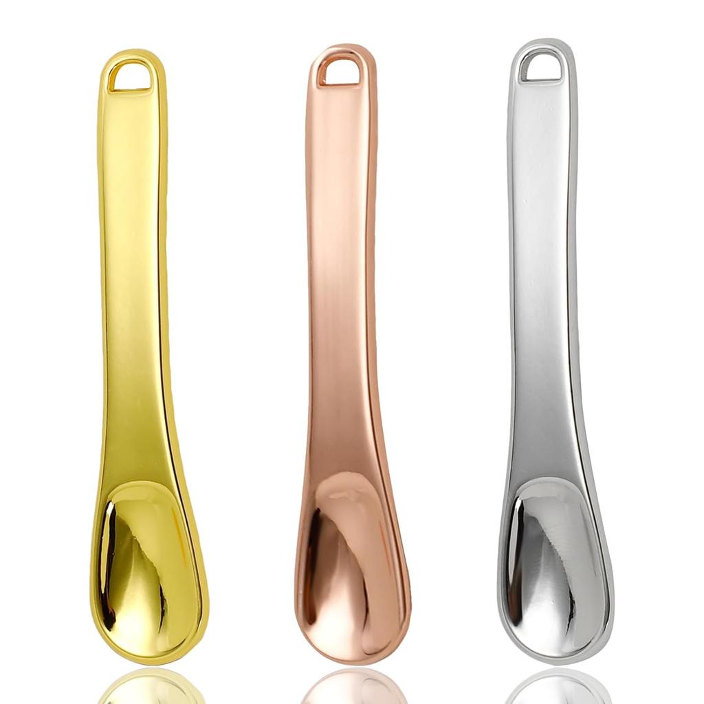 3 Pack Zinc Alloy Facial Cream Spoon, Cosmetic Spatula for Skincare - Silver Gold Rose Gold Mini Beauty Scoop for Eye Cream & Mask Application