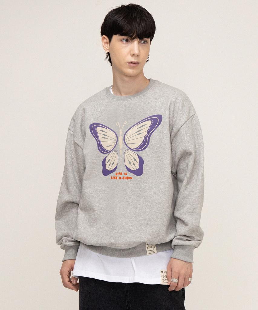 GRAVER [Unisex] Butterfly Sweatshirt_Gray