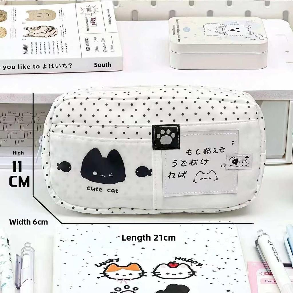 Polyester Multi Layer Cat Pencil Case With Large Capacity For Students And Office Use