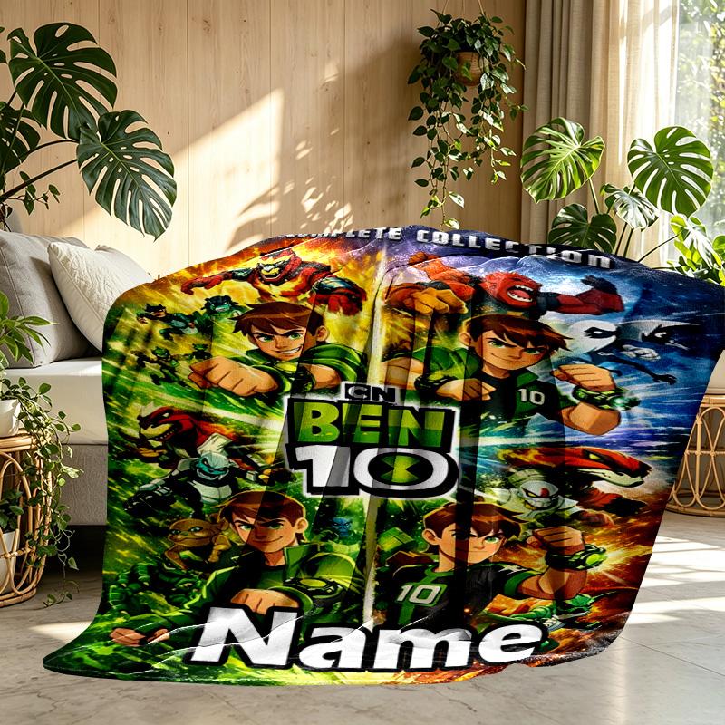 Custom Name Personalized Ben 10 Cartoon Print Blanket, Home Decor, Bedroom, Sofa, Camping, Couch, Gifts for Birthday ChristmasEnthusiasts