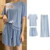 3 Teile/satz Frauen Sommer Pyjamas Set O Hals Kurzarm T-shirt Elastische Taille Shorts Breite Bein Falten Hosen Dame Loungewear Nachtwäsche Set Homewear Top