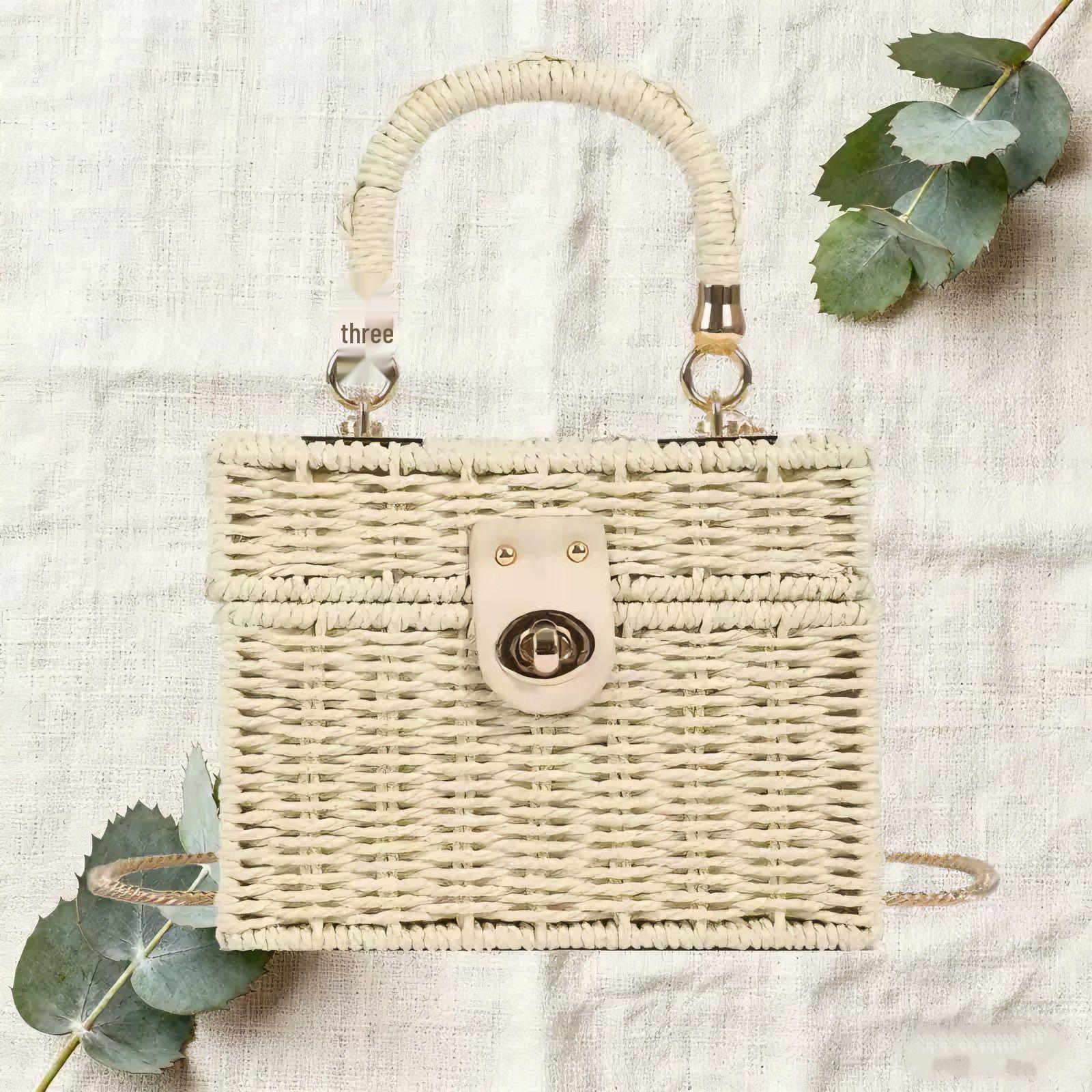 Корейская ретро женская соломенная сумка через плечо - Модная сумочка и пляжная сумка бежевый