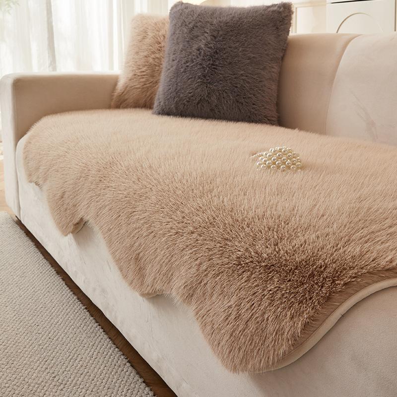 

Mink Fur Irregular Sofa Cushion2024Winter New Straight Row Sofa Cover Cloth Non-Slip Leather Sofa Slipcover Cross-Border 90x90cm