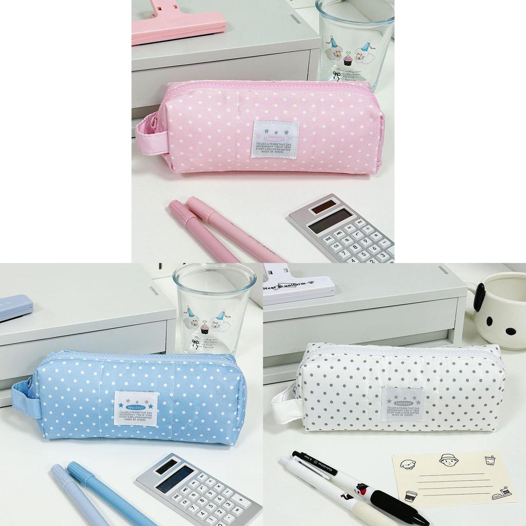 Minimalist Canvas Pencil Case With Dot Print Design For Students Desk Organizer Storage