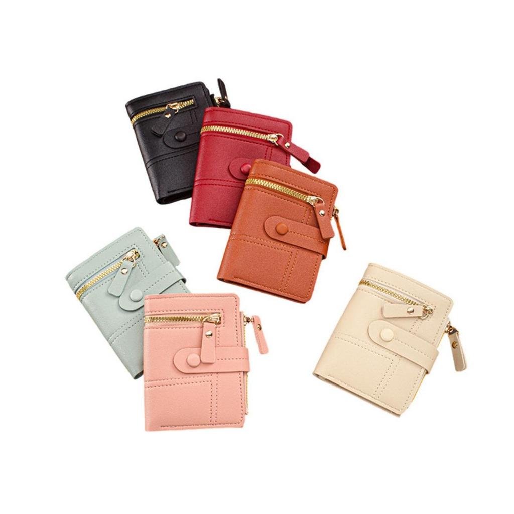 Ladies' Multi Zipper Pocket Wallet with Buckle Closure, Credit Card Slot, and ID Card Clip  Fashionable Daily Carrying Mini Wallet