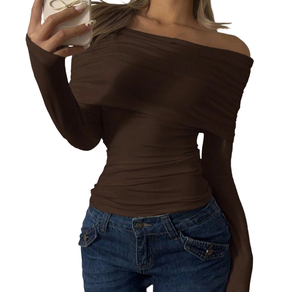 Spring One Shoulder Versatile Women's Fashionable Slim Fit Long Sleeved Top