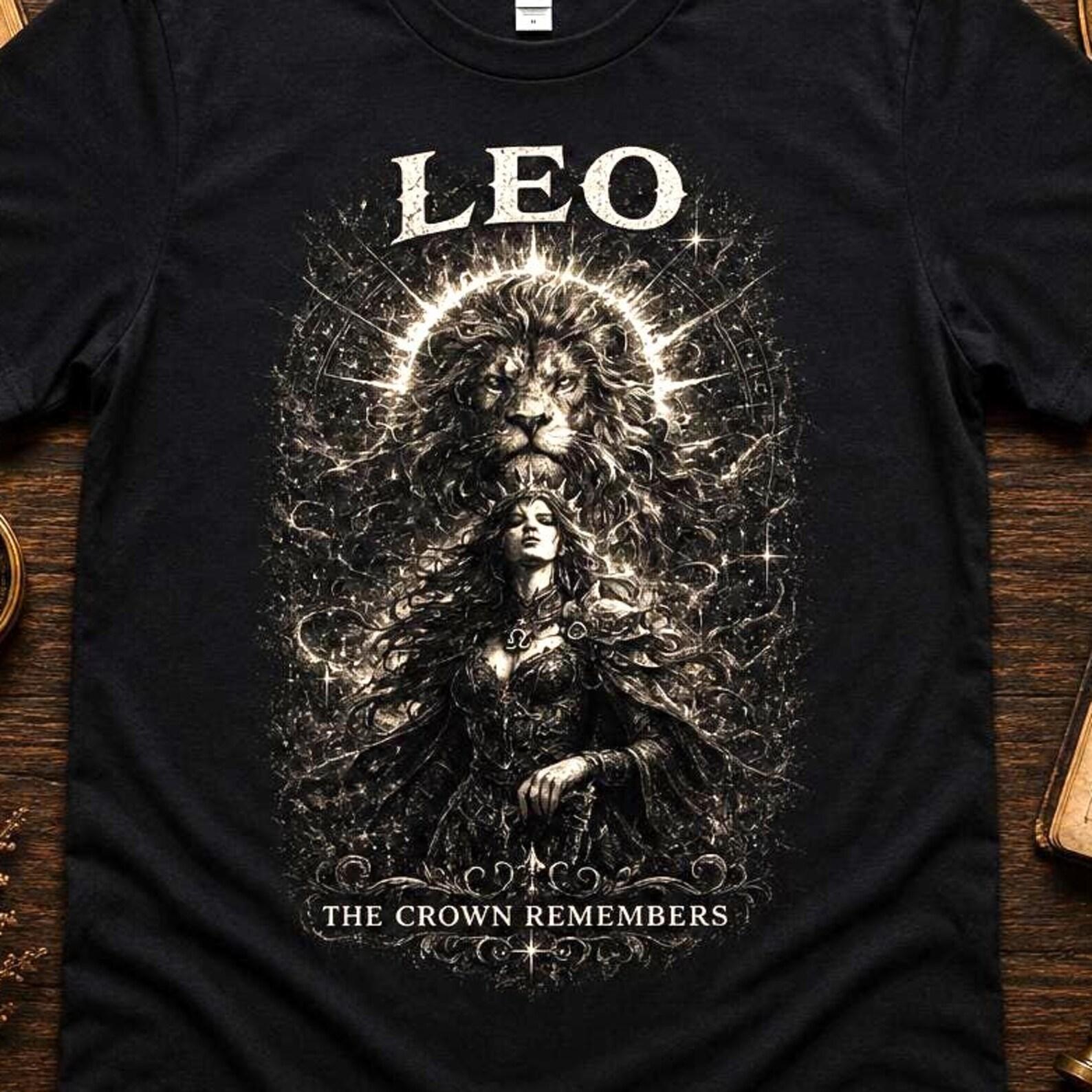 Leo Zodiac Shirt, Gothic Astrology Tee | Dark Academia Horoscope T-Shirt, Celestial Leo Apparel, Leo Gift for Women Men S