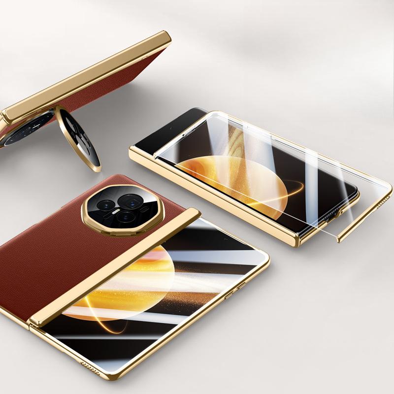 Business Case Film Integriert für Honor MagicV3 Handyhülle Faltbar Sturzsicher Linsenhalter 3. Generation Galvanisierte Lederhülle