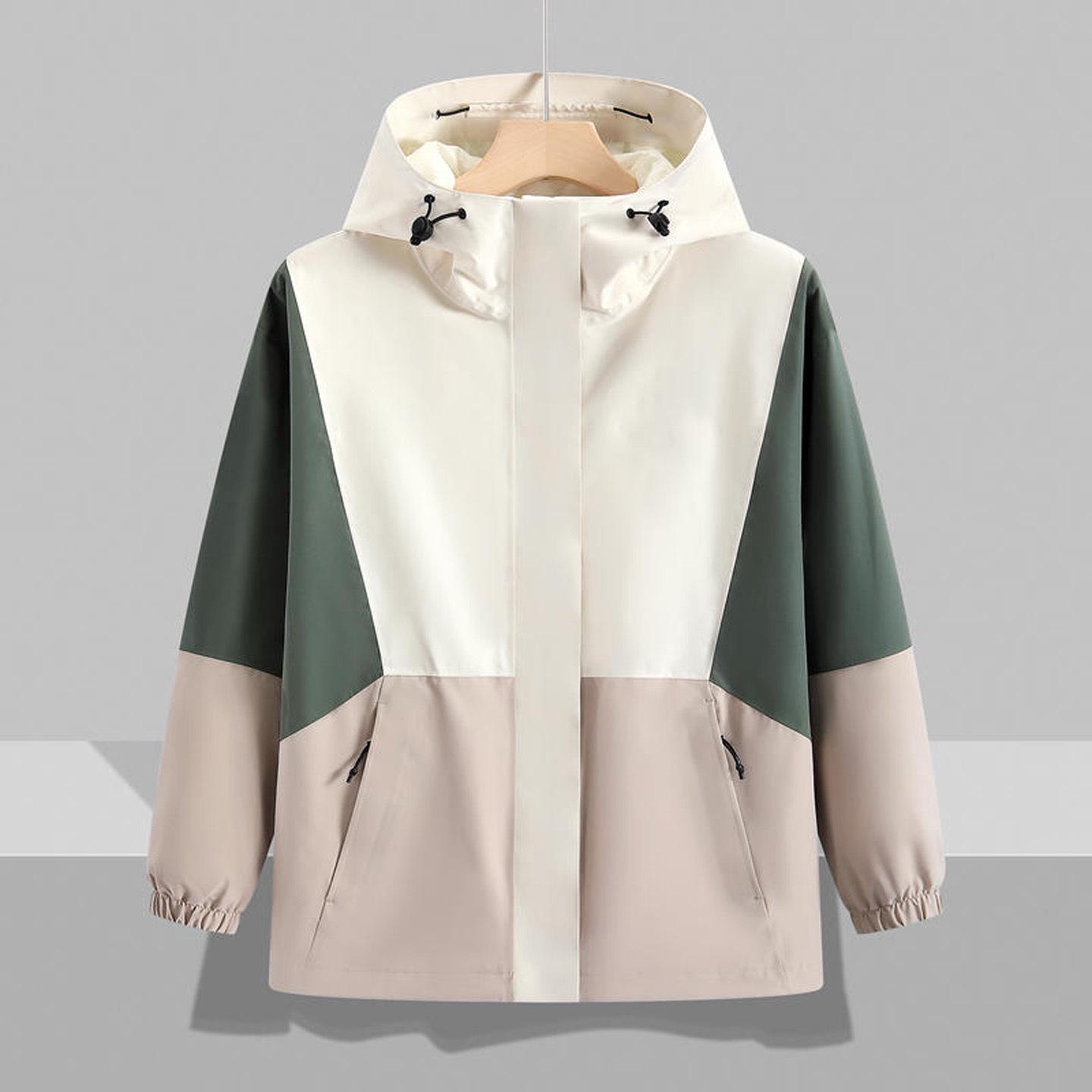

Colorblock Hooded Windbreaker: Windproof Outdoor Travel & Mountaineering Suit for Men & Women with Logo Printing Option Double Extra Large