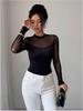 2025 Elegant Women's Solid Color Patchwork Slim-fit Long Sleeve Top for Autumn/Winter
