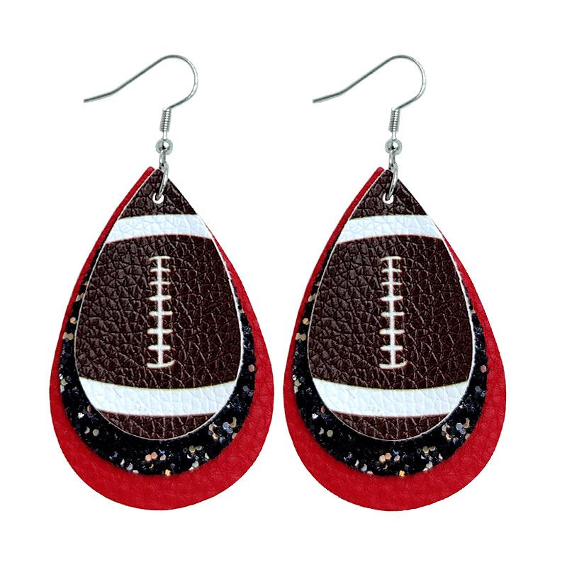 Rugby Drop Leather Earrings Multi-Layer Christmas Earrings