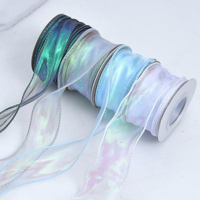 Elegant Multifunction Flat Seven-color Laser Fishtail Yarn Colorful Ribbon Hairpin Headdress Bow Flowers Cake Decorative Materials Home Decoration
